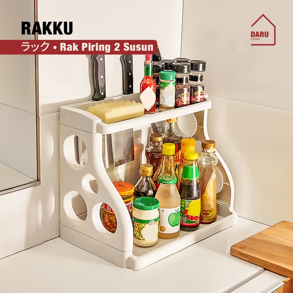 DARU RAKKU - Rak bumbu dapur 2 susun besar/Rak piring/ Rak plastik minimalis/rak piring 2 susun