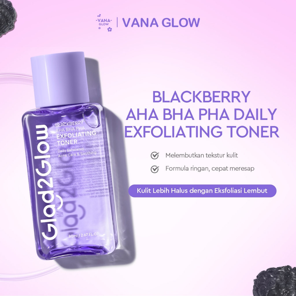 Glad2Glow Blackberry AHA BHA PHA Daily Exfoliating Toner 80ml | Gently Exfoliates  Removes Acnes & B
