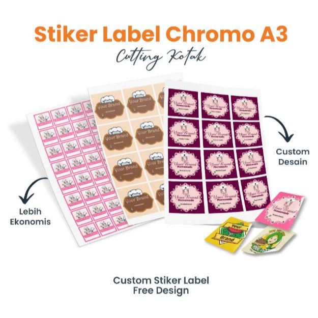 

AREEFAH Stiker Label Chromo A3+ Cetak Label Kemasan Produk Sticker Custom Cutting Bulat
