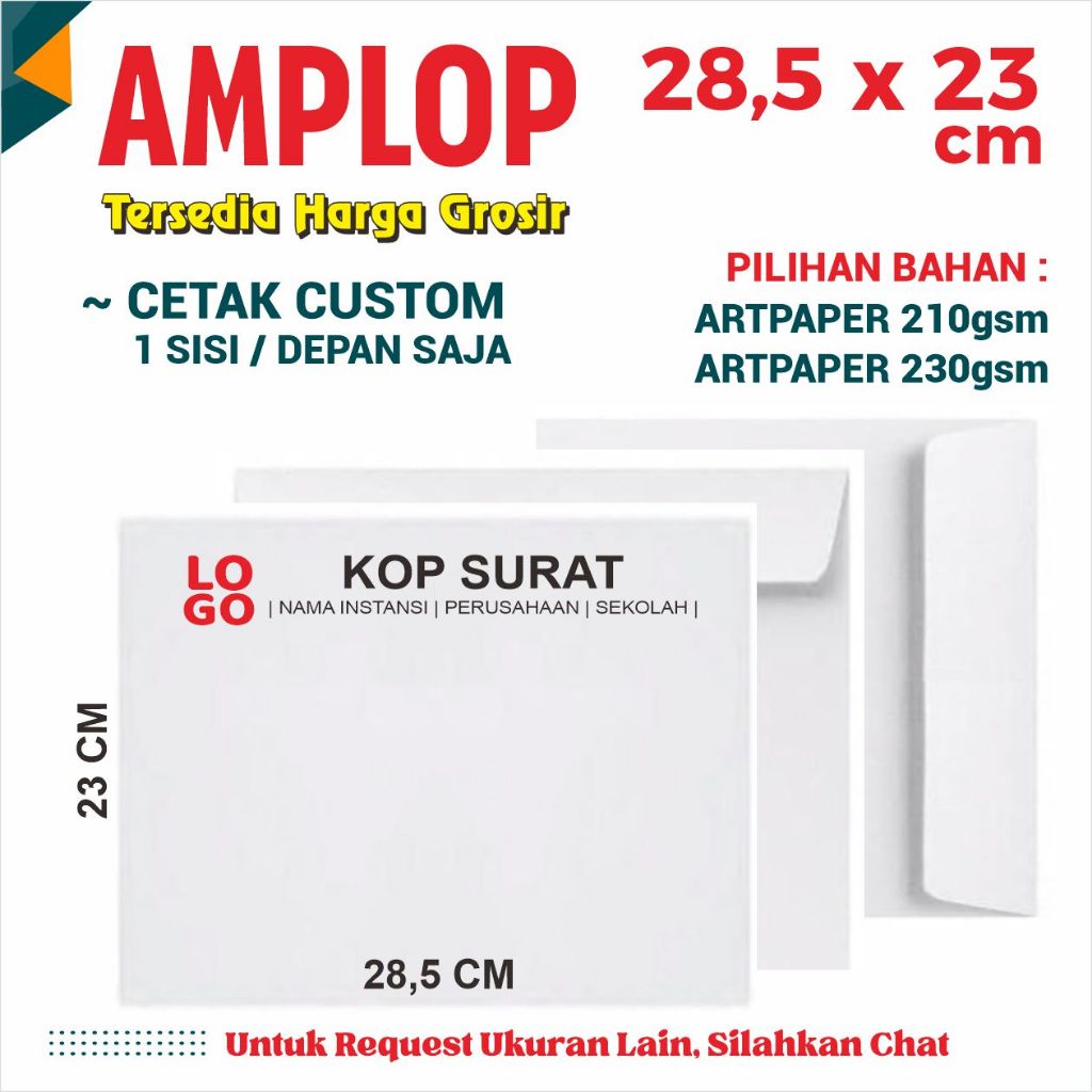 Amplop Custom 28,5x23 cm | Amplop ArtPaper 230gsm 210gsm Lebih Tebal daripada HVS | Amplop Custom Ar