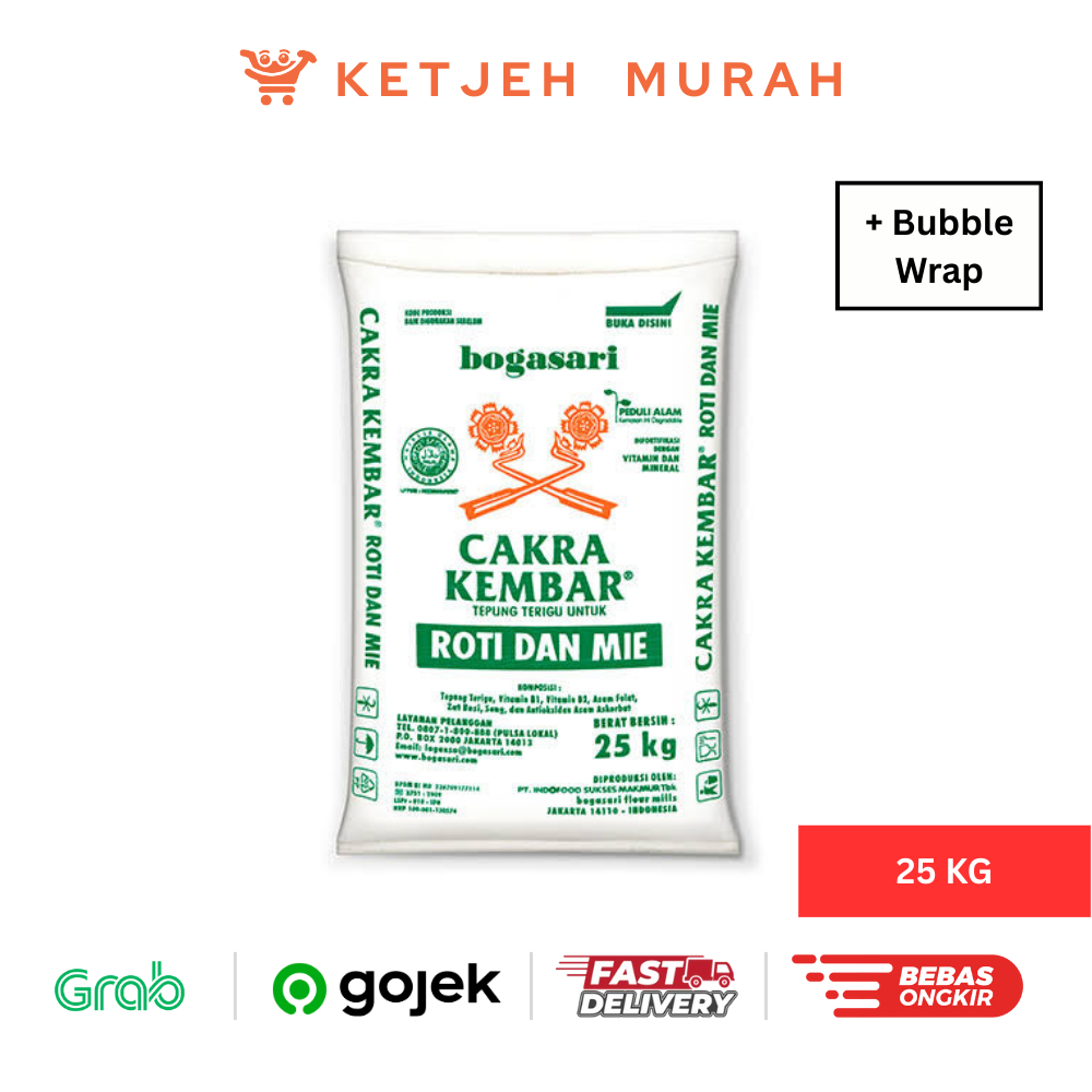 

Tepung Terigu Cakra Kembar untuk Roti dan Mie 25 KG [Pengiriman Reguler & Cargo]