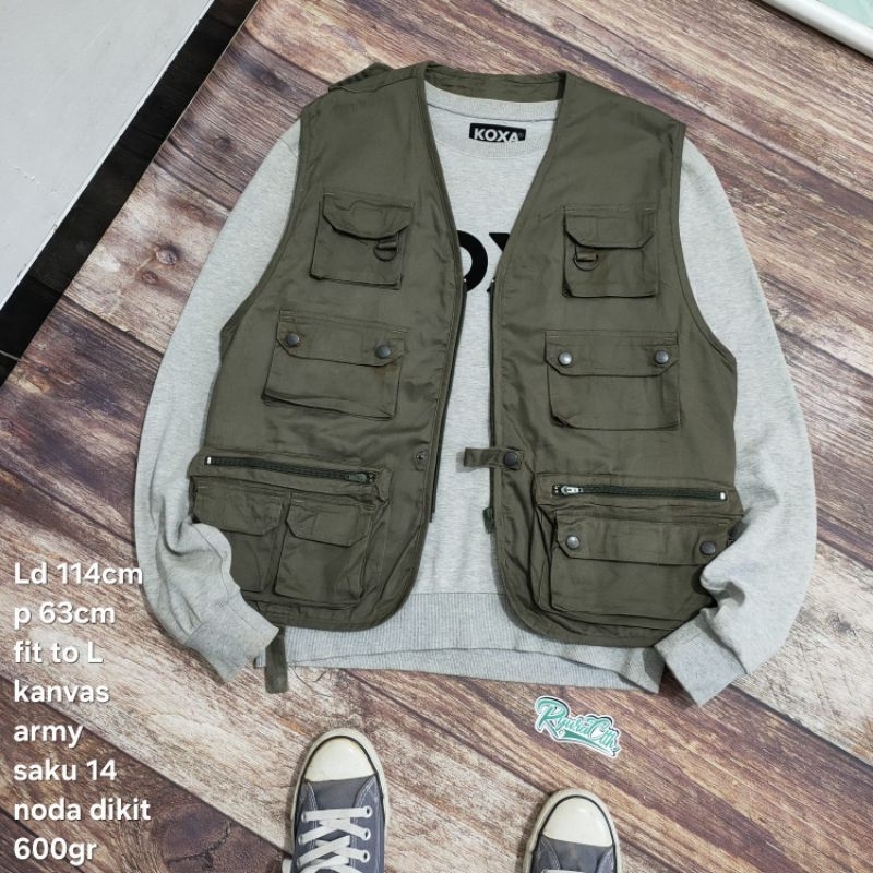 VS8 vest rompi tactical fishing size XL army kanvas multi pocket cowok pria wanita cewek unisex casu