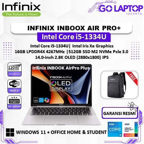 LAPTOP INFINIX INBOOX AIR PRO+ INTEL CORE i5 1334U 16GB 512GB 14.0"Inch 2.8K OLED Windows 11 Home