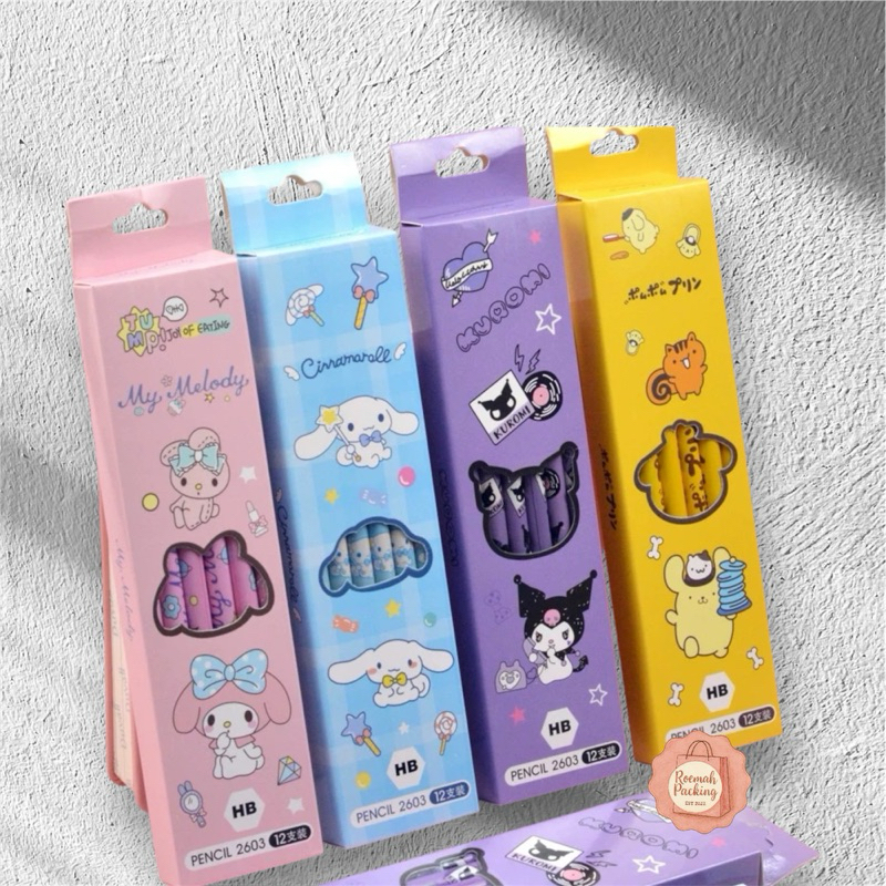 

Pensil kayu melody kuromi cinamoroll pompompurin cars spiderman 1 box isi 12pcs