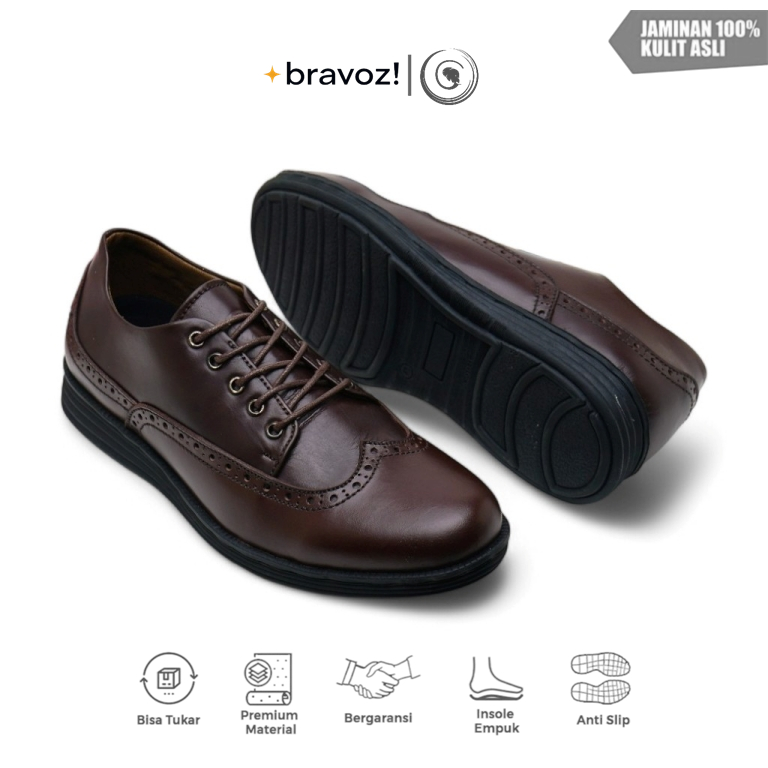Greata Halsten Brown (KULIT ASLI) Sepatu Pantofel Pria ORIGINAL / Pantofel Coklat Pria