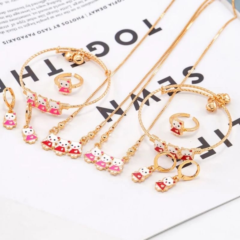 COD Set Perhiasan Titanium Anak Wanita Anti Lapis Emas Karat Isi Love Silver Dan Tidak luntur perak 