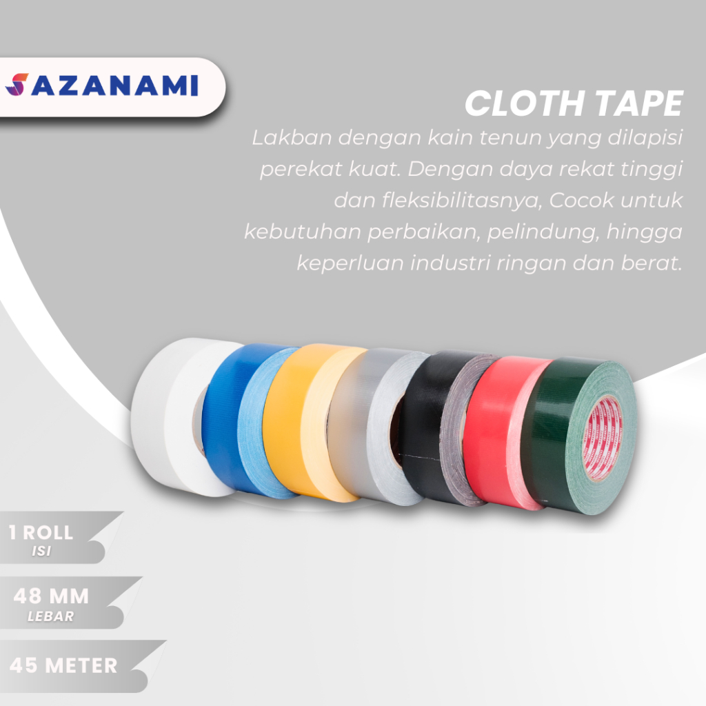 LAKBAN KAIN WARNA 2" X 45M CLOTH TAPE SAZANAMI LAKBAN KAIN JUMBO