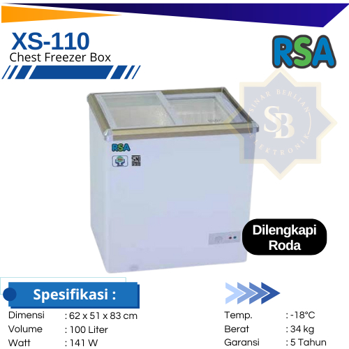 RSA - XS-110 Sliding Glass Freezer RSA 100 Liter