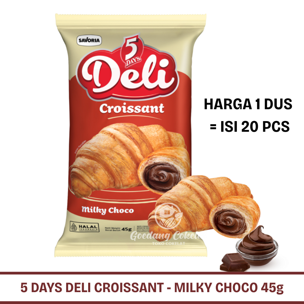 

RB 5 DAYS 5DAYS DELI CROISSANT Kroisan Roti Puff Pastry Rasa Coklat Blueberry 1 Dus Isi 20 Pcs x 45g
