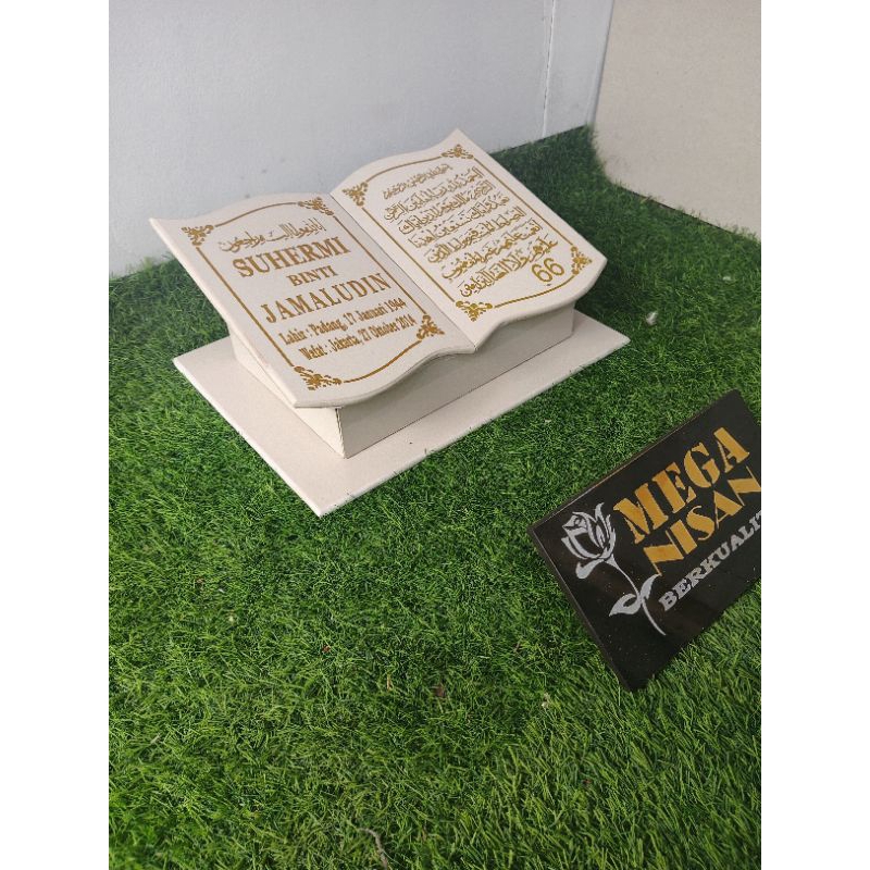 BATU MEGA NISAN(30X40) TERMURAH  GARNIT TILLE  BUKU TANPA KAKI DUDUKAN/PAPAN NAMA KUBURAN+PCKING KAY