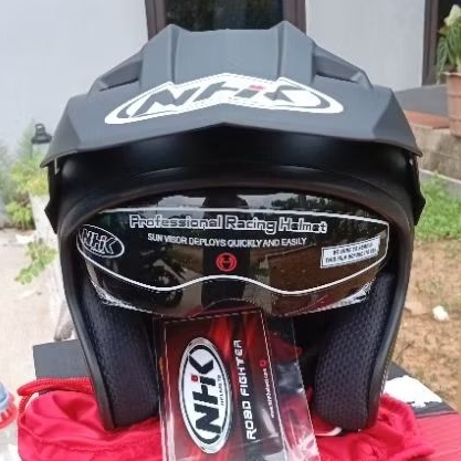 Helm Half Face NHK Supermoto Solid Black Doff Size S M L XL XXL