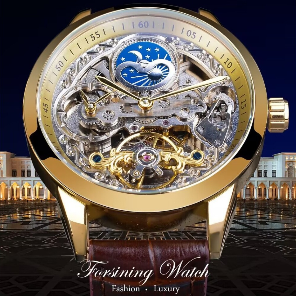 FORSINING Men's fashionable Casual Hollow Mechanical Sense Waterproof Fully Automatic Mechanical Wat