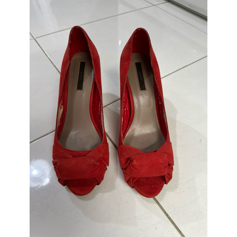 ZARA HEELS RED SUEDE | PRELOVED | Sepatu Hak Tinggi Wanita Merk Zara