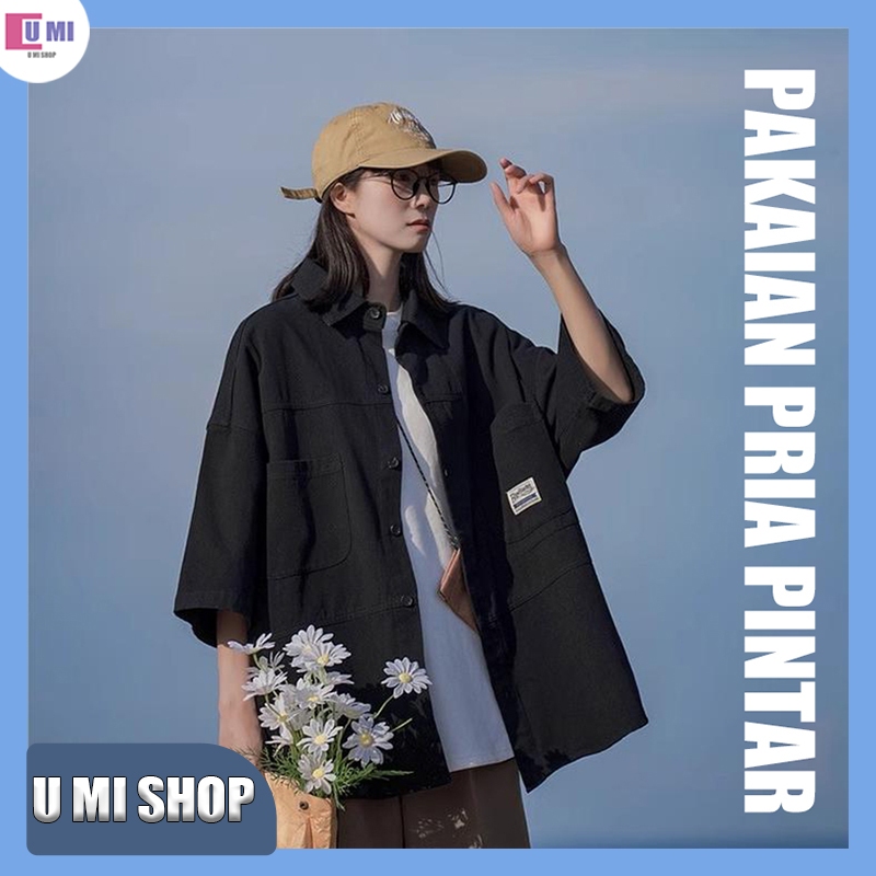 Kemeja pria lengan pendek Kemeja Hitam style Oversize hijau kemeja Polos lengan pendek t shirt Kemej