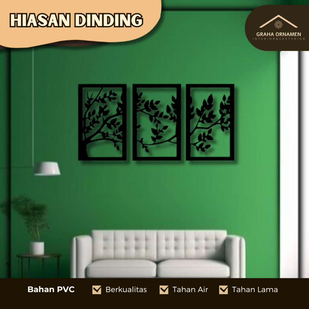 HIASAN DINDING DAUN AESTHETIC | HIASAN DINDING PERSEGI PANJANG | HIASAN DINDING BAHAN PVC