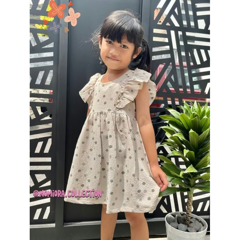 [MOMIORA] Dress Polkadot Anak Perempuan Usia 1-4 Tahun Bahan Crinkle Lembut Nyaman Balita Cewek Leng