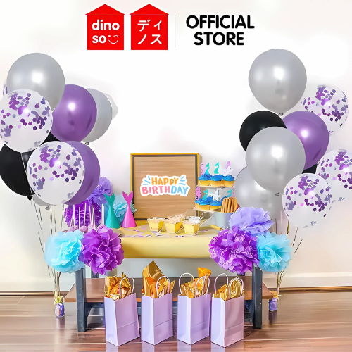 DINOSO Paket Mini 12 inch Confetti Mix Chrome Metalik isi 10 pcs Balon Ulang Tahun Dekorasi Pesta Mu