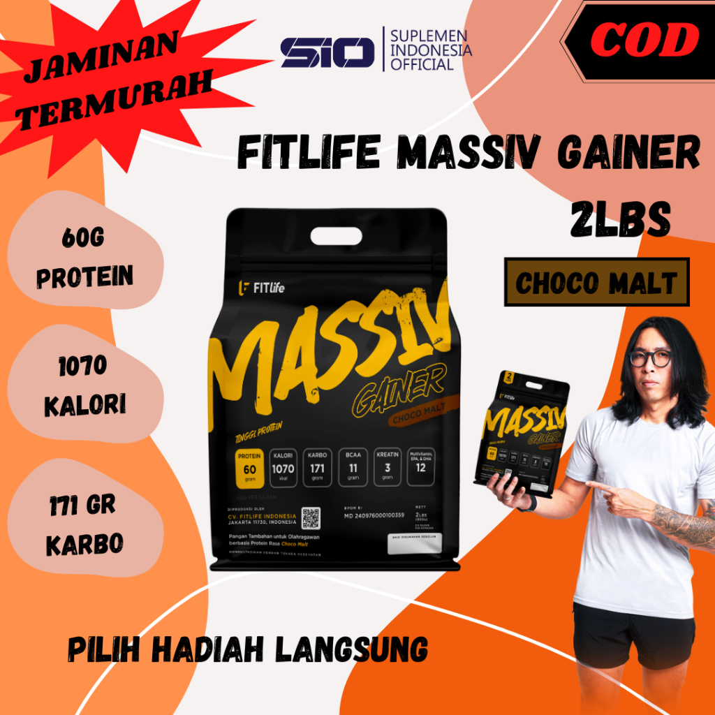 FITLIFE MASSIV Gainer 900Gram 2LBS Weight Susu Penambah Berat Badan Mpro Massive Gainer Bulking