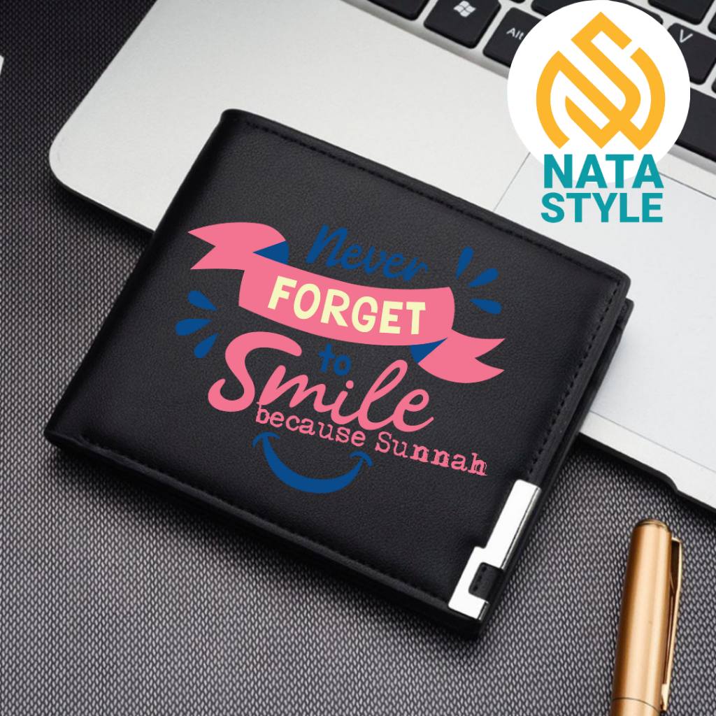 BISA COD] Dompet Wallet Pria Gambar NEVER FORGET TO SMILE Dompet Pria CUSTOM GAMBAR