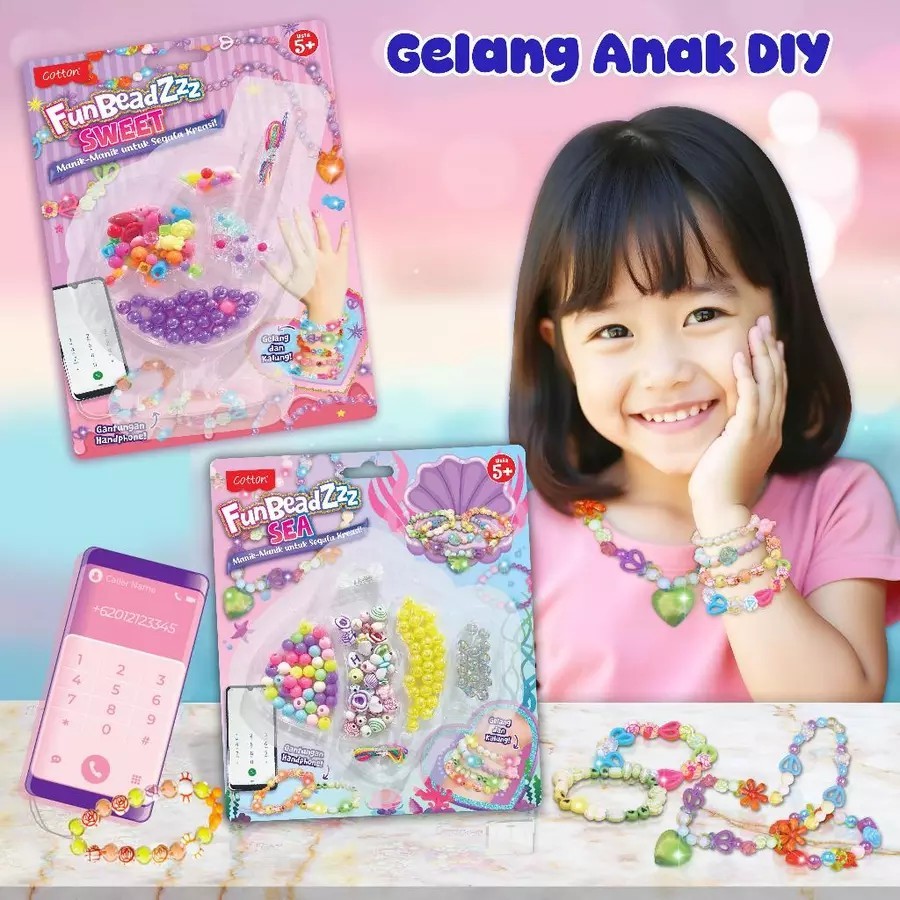 Funbeadzzz Sea Sweet Cotton Gelang Kalung Manik-Manik Mainan Kerajinan DIY Kit Perhiasan Kalung Gela