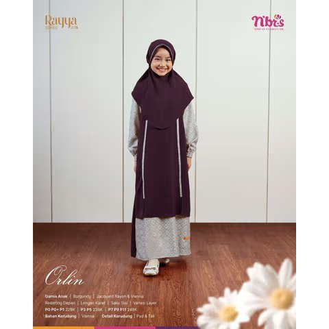 Rayya Series Orlin Burgundy Gamis Anak Set Hijab