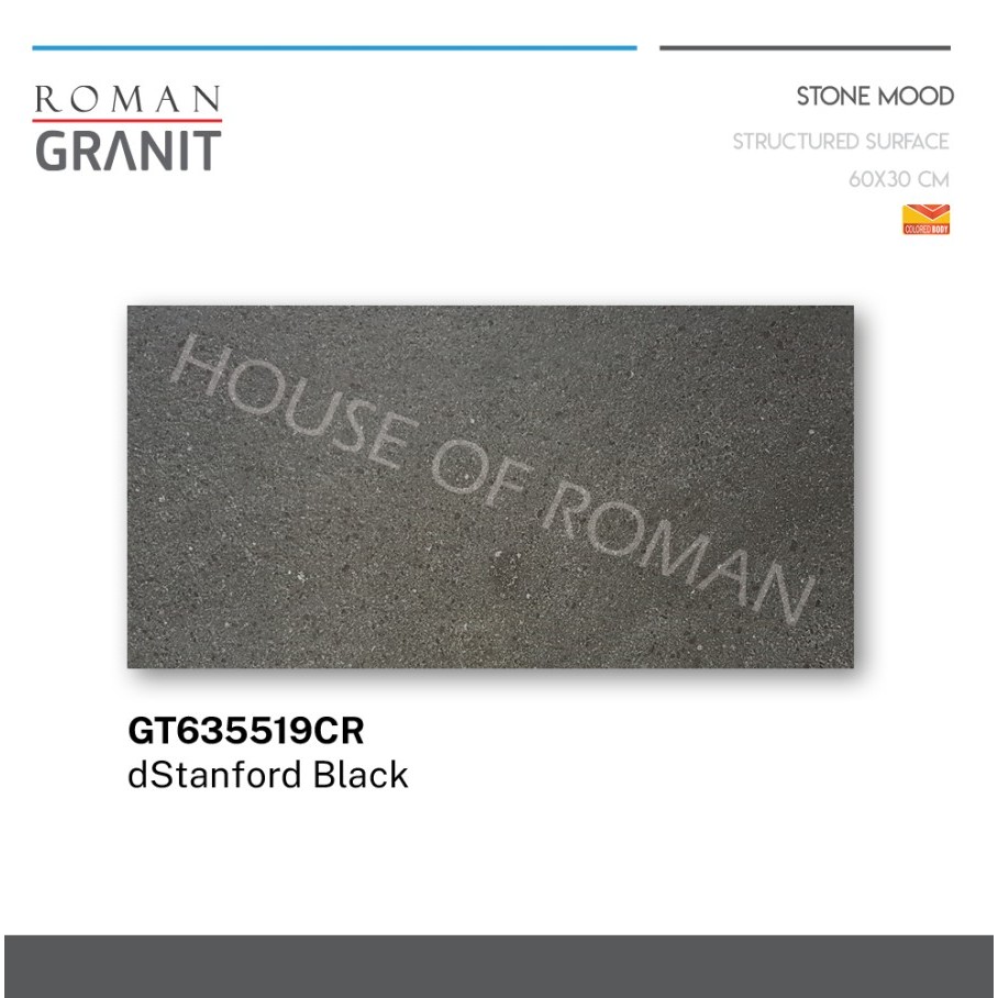 Roman Granit dStanford Black 60x30cm Keramik Lantai Carport Motif Batu