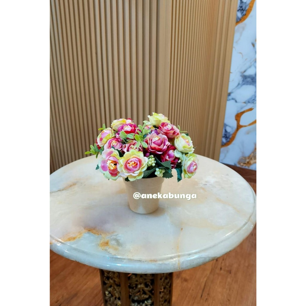 Rangkaian Pot Bunga Mawar Plastik Artificial Rose Flower Meja Palsu Vas Hias Vase Pajangan Hiasan Ka