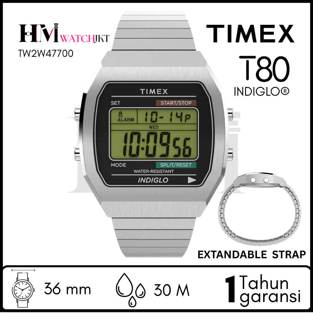 TIMEX TW2W47700 T80 Jam tangan Unisex Original Digital Antiair