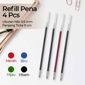 

Isi Refill Pena Pulpen Tinta Hitam Biru Merah Hijau 4 PCS
