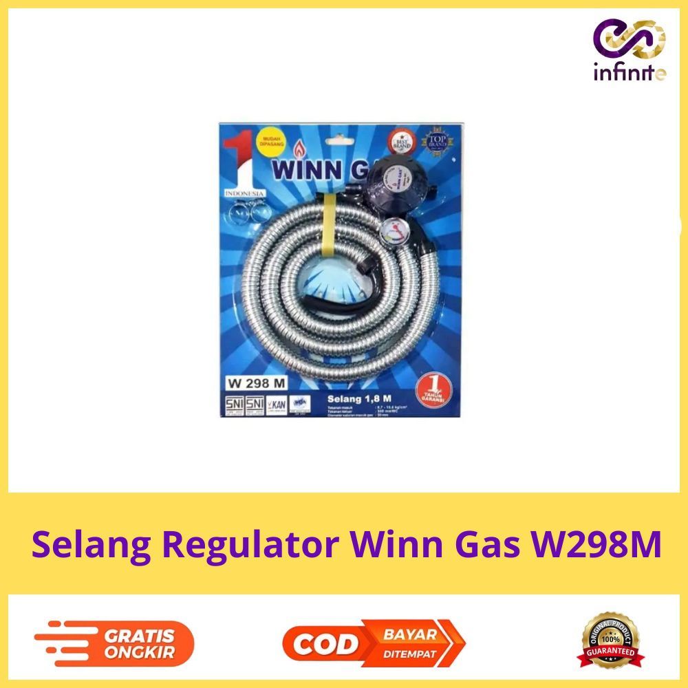 Selang Regulator Winn Gas W298M – Regulator LPG Tekanan Rendah Set Lengkap