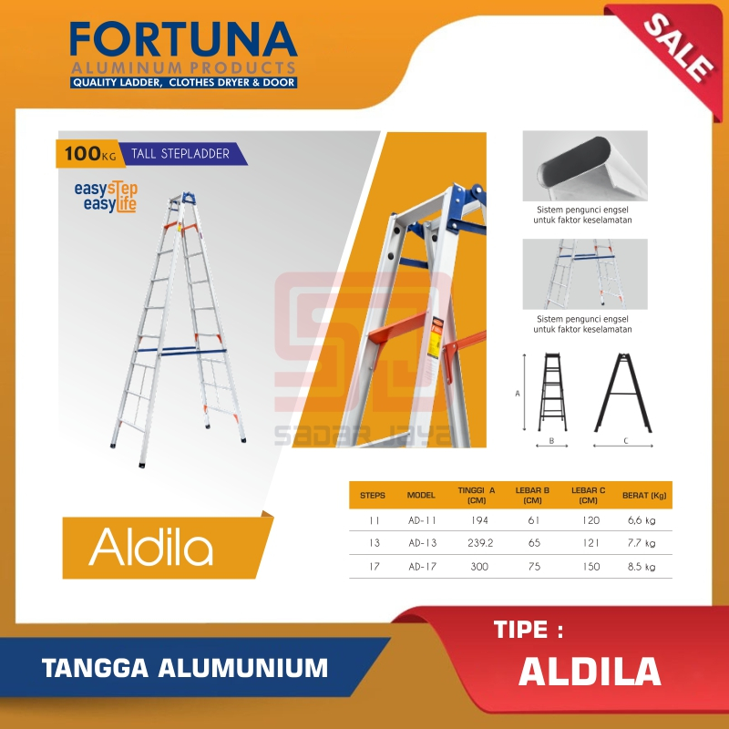 Fortuna Aldila 11 AD-11 Tangga 2 meter  AD-13 Tangga 2,5 meter AD-17 Tangga 3 meter Tangga Lipat Alu
