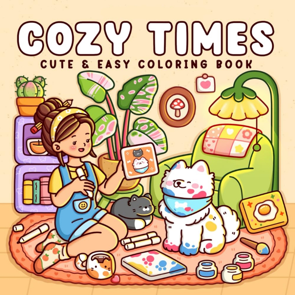 Buku Mewarnai ,Cozy Times,Coloring Book for Adults and Teens Featuring Girls, Boys, and Pets in Chil