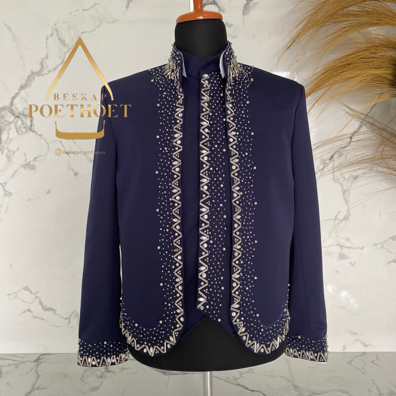 Beskap jawa solo pengantin bridal biru Navy payet Silver