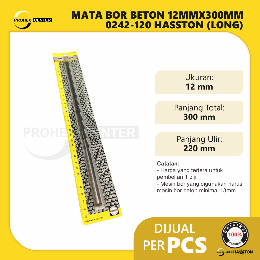 Hasston Prohex 12mm Mata Bor Beton Panjang 12 mm 0242-120
