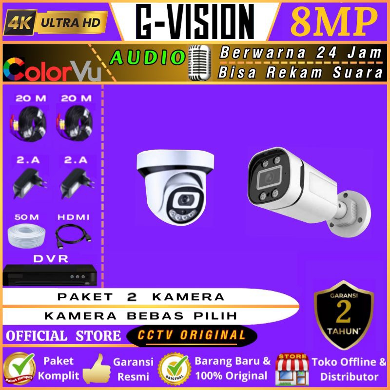 PAKET  CCTV  2  KAMERA  COLORVU  AUDIO  LENGKAP  -->  8MP  ULTRA  HD  (4K)