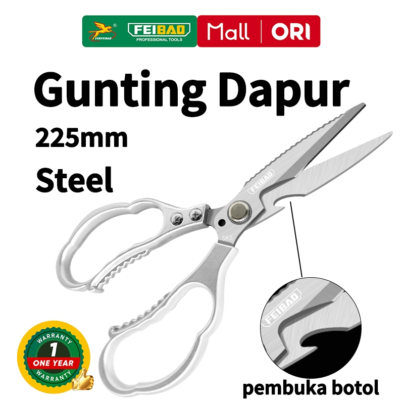 

Feibao Gunting dapur steel 225mm untuk pembuka botol lubang pemotong benang dan mengikis sisik ikan