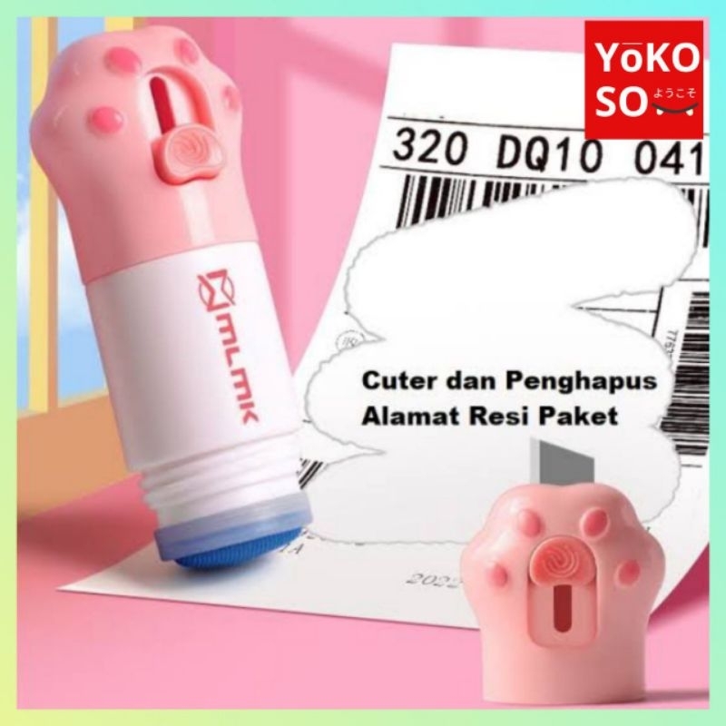 

YOKOSO S139 [ 2in1 ] Penghapus Resi Alamat Paket Cutter Cute Information Remover Receipt 2 in 1 Cairan Thermal Stamp Mini Pembuka Kemasan Praktis Opener Cat Paw Kucing Pink