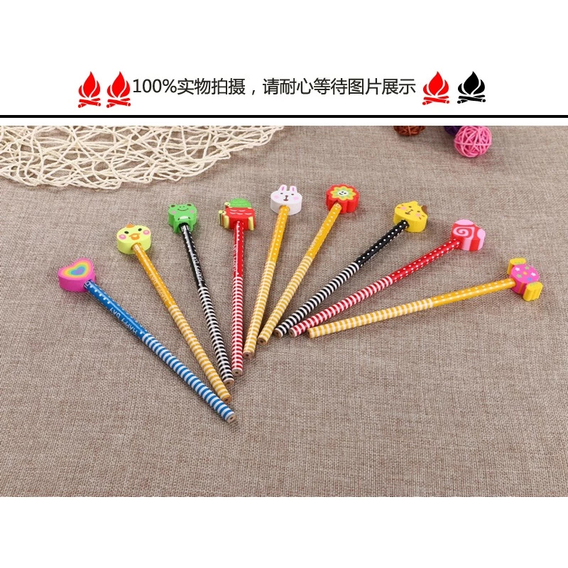 

Pensil Karakter Unik Lucu Motif Garis Polkadot + Penghapus 3D Pensil Fancy