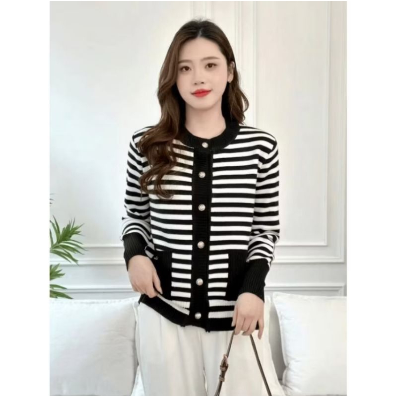 Cardigan Kekinian / Cardigan Strip Knit Button Import / Knit Premium - Cardigan Strip - Striped Knit