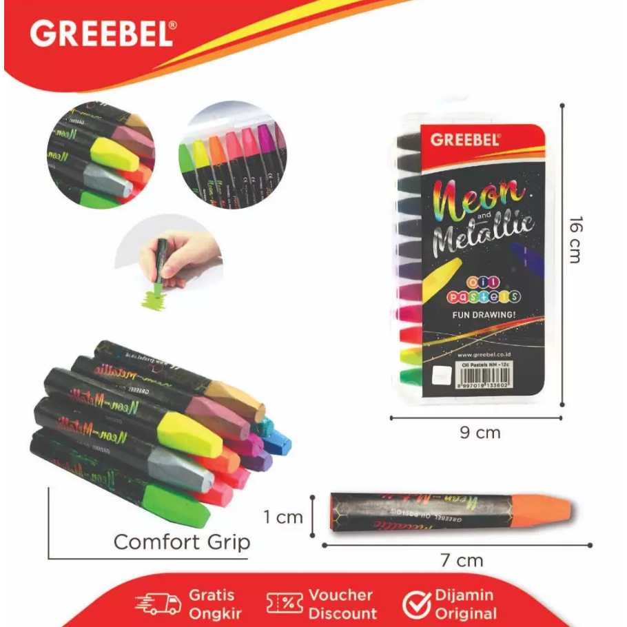 

Greebel - Oil Pastel Crayon Krayon Neon and Metalic 12 Warna Non Toxic