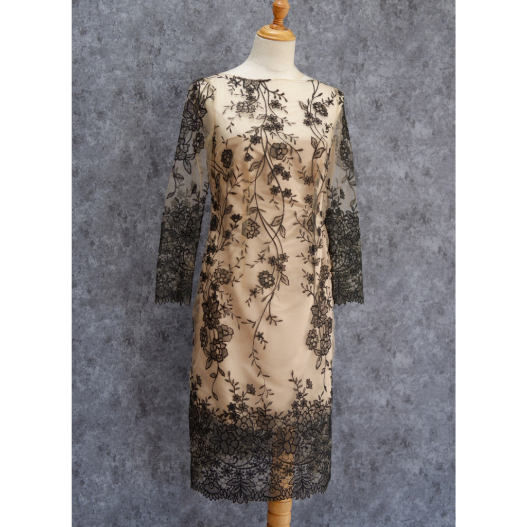 Mini Dress Cream Dress Brukat Hitam Lengan Panjang Dress Pesta Kondangan Dress Preloved Second