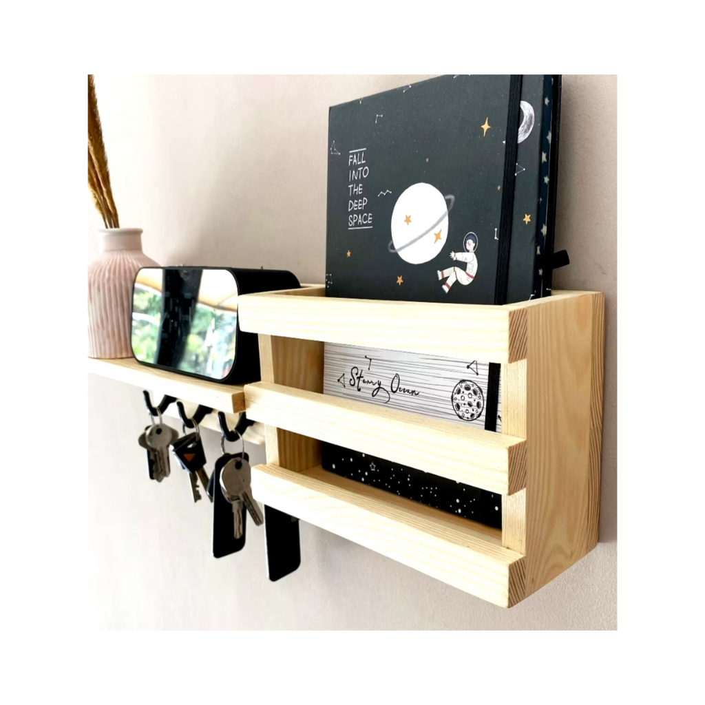 RAK GANTUNG KAYU ESTETIK SERBAGUNA TEMPAT PENYIMPAN KUNCI, BAJU, JAKET, TOPI, DLL..