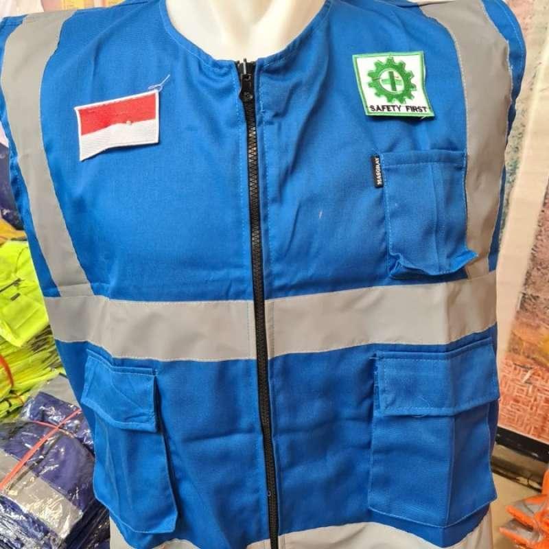 Rompi Safety Proyek / Safety Vest Bahan American Drill Warna Biru