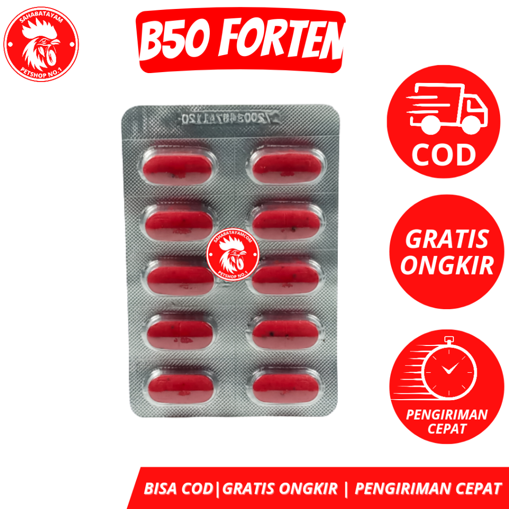 B50 Forten 1 Strip Original Vitamin Ayam Merah Merona Vitamin Harian B50