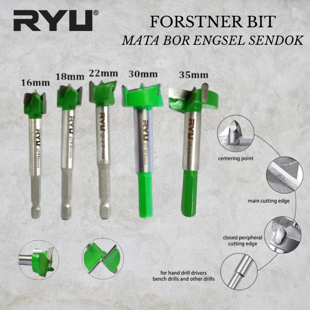 RYU Forstner Bit 16mm 18mm 22mm 30mm 35mm Mata Bor Engsel Sendok Mata Bor Bit Mata Bor Pembolong Kay