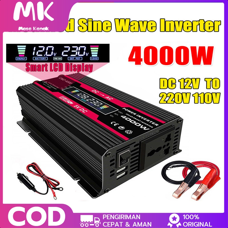(Dikirim Dari Jakarta) Power Inverter Pure Sine Wave PSW DC 12V/24V To AC 220V 3000W/4000W Mengubah 
