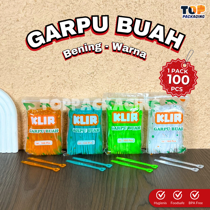 Garpu Buah Plastik Kecil Warna Warni Bening Transparan Tusuk Buah Makanan Kue Isi 100 Pcs