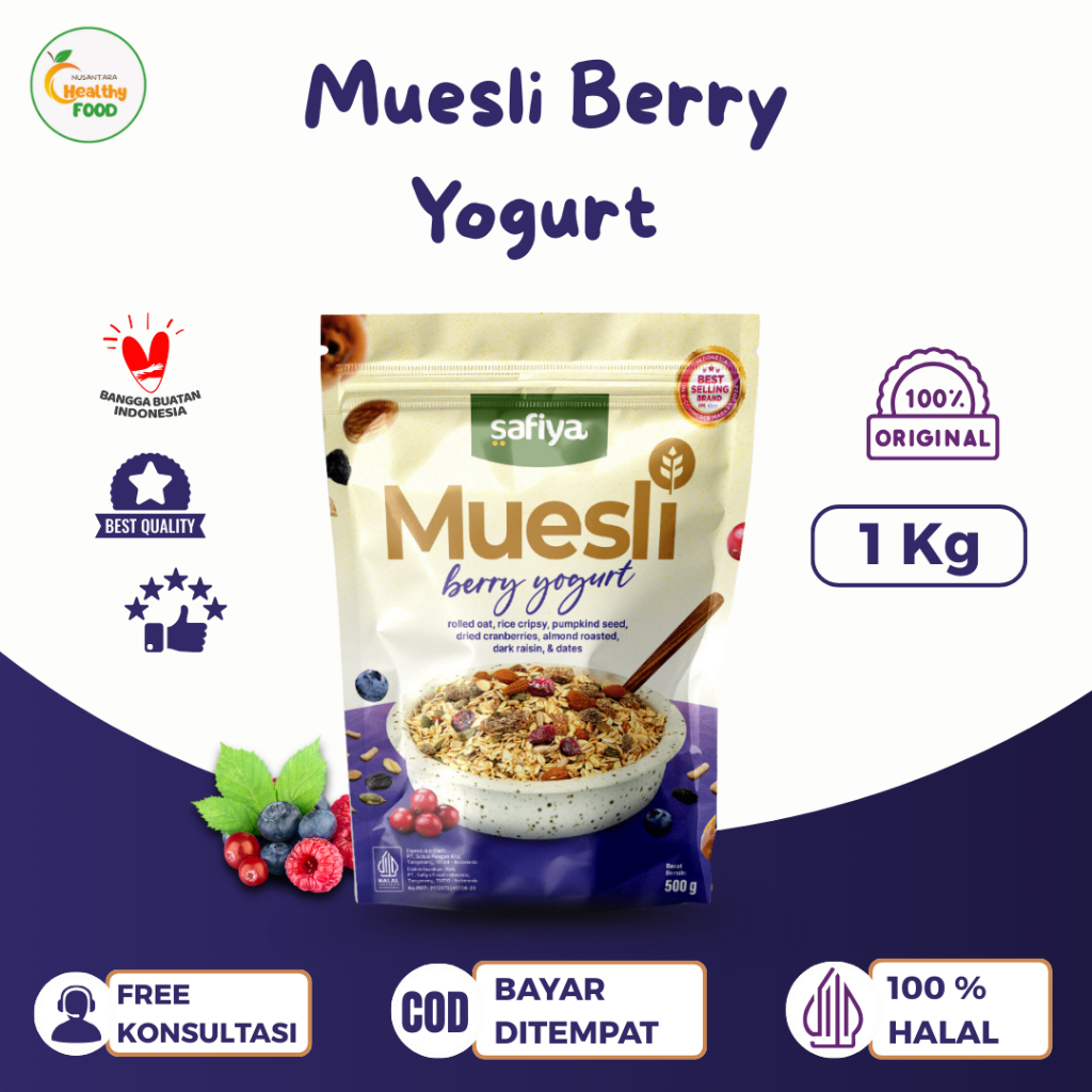 

Muesli Berry Yogurt Safiya 1 Kg Oatmeal Diet Fruity Taste Sereal Sehat