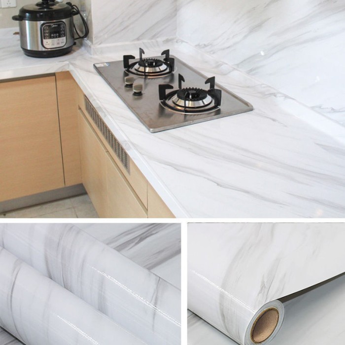 Stiker Dapur Anti Minyak Tahan Panas Motif Marmer Glossy | Wallpaper Meja Kompor  Anti Air 100x60cm