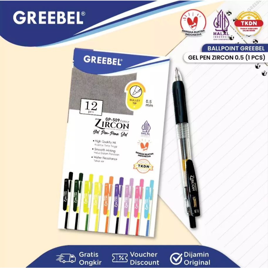 

Greebel - Pulpen Pen Ball Pen Gel - Bolpen Zircon 0.5 GP-509 (Satuan)